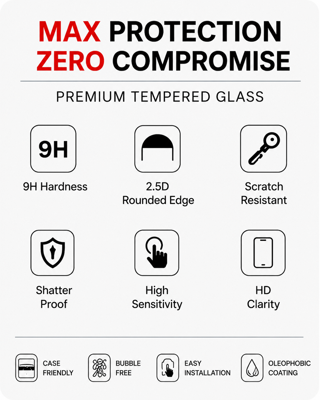 iPhone 17 Pro Max Tempered Glass Bubble Free